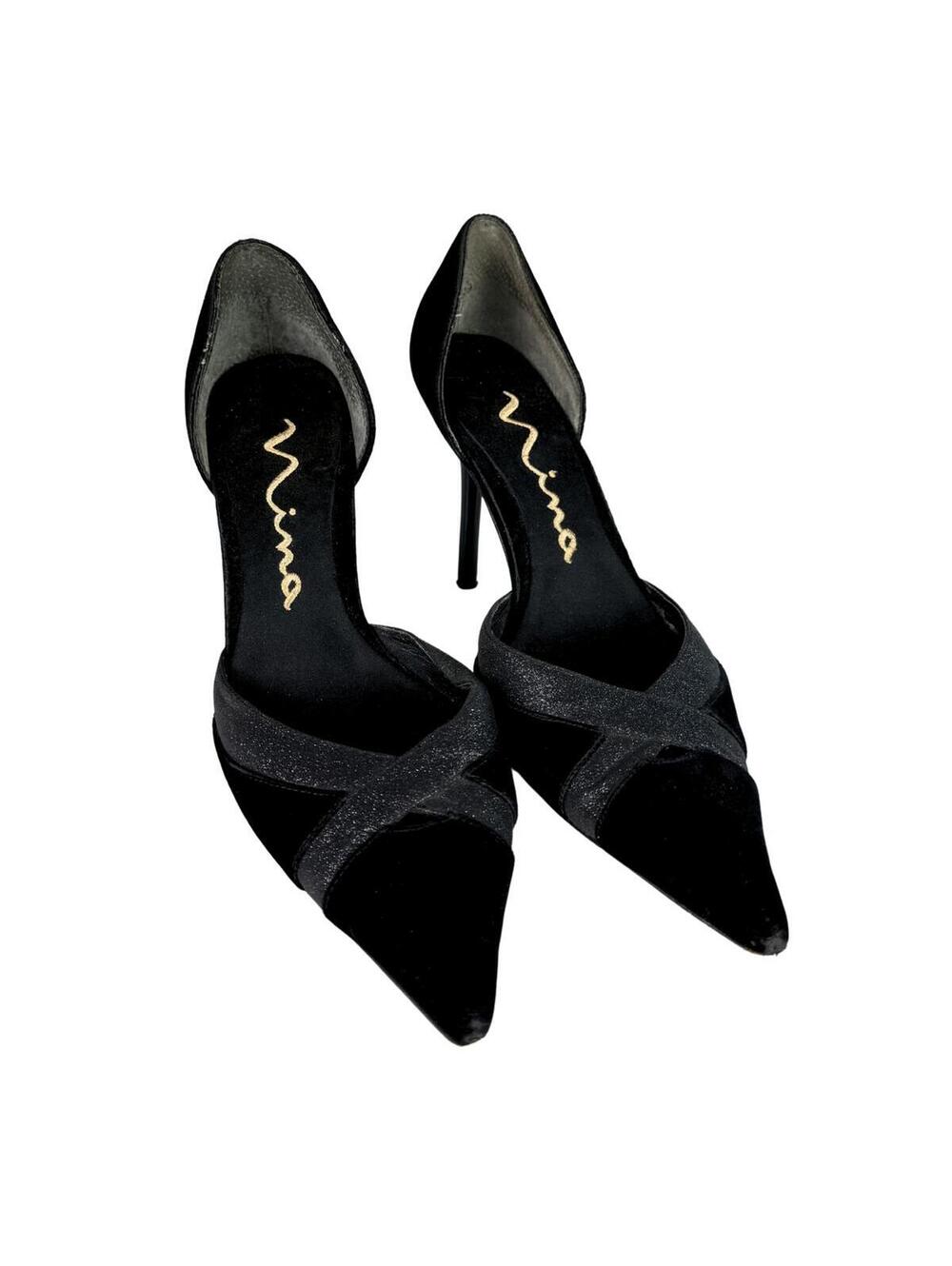 Vintage Nina Black Velvet Stiletto Heels